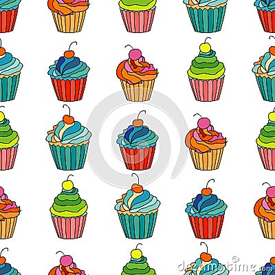 Sweet cape cakes seamless pattern on white background. Stock Photo