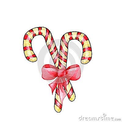 Sweet caramel cane with red bow Stock Photo