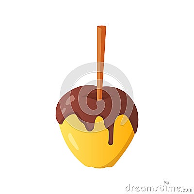 Sweet caramel and chocolate candy apple. Vector illustration in cartoon style. Vector Illustration