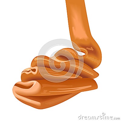 Sweet caramel sauce. Flow, pouring sweet, toffee. Melted cream. Liquid caramel. vector illustration Vector Illustration