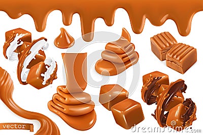 Sweet caramel, set 3d vector illustration Vector Illustration