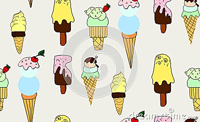 Sweet cartoon cold ice cream set and tasty frozen icecream collection vector delicious colorful desserts Vector Illustration