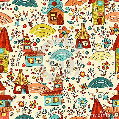Sweet cartoon homes seamless pattern Stock Photo
