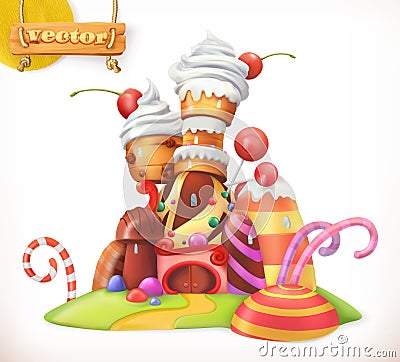 Sweet castle. Gingerbread house. 3d vector icon Vector Illustration