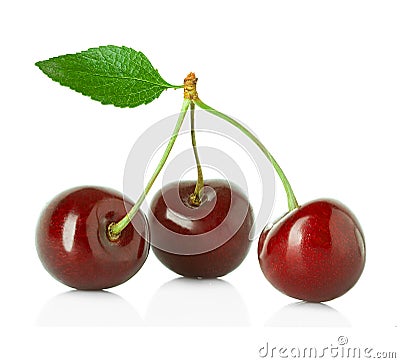 Sweet cherries with the leaf Stock Photo