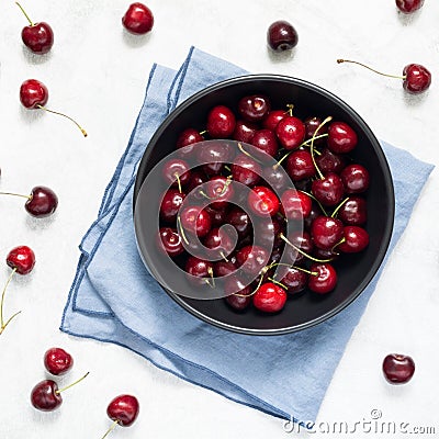 Sweet cherries table top view Stock Photo