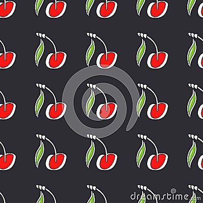 Sweet cherry fruit color vector plain seamless garden pattern. Simplified retro illustration. Wrapping or scrapbook Vector Illustration