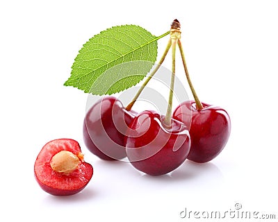 Sweet cherry with leaf Stock Photo