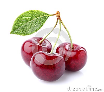 Sweet cherry with leaves Stock Photo