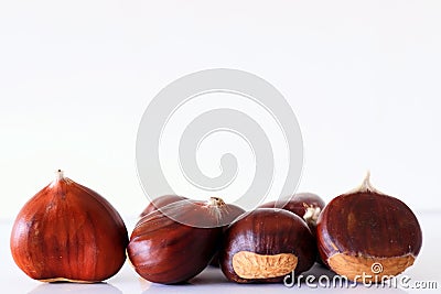 Sweet chestnut, Castanea sativa, edible wild nuts Stock Photo