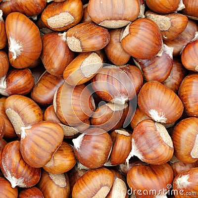 Sweet chestnuts - marron - as background Stock Photo