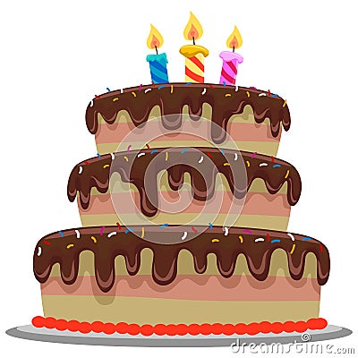 Sweet Chocolate Birthday Cake Vector Illustration