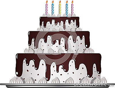 Sweet chocolate cake for a birthday celebration. Vector Illustration