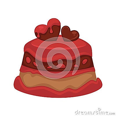 Sweet chocolate cupcake decorated with red hearts isolated on white Vector Illustration