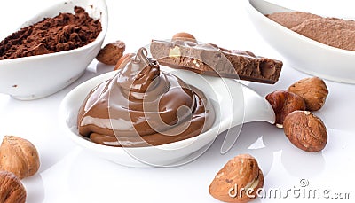 Sweet chocolate hazelnut spread with cocoa powder Stock Photo