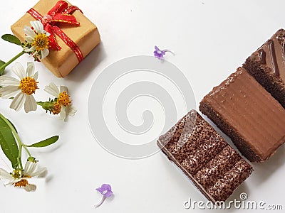 Sweet chocolates with gift box. Happy lovers day.Valentine`s day concept. Stock Photo