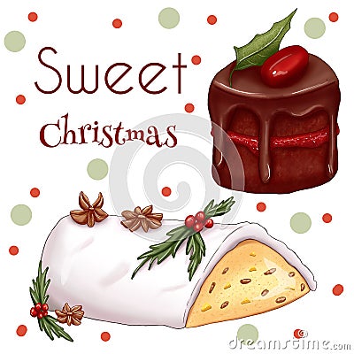 Sweet christmas, delicious holiday cakes, yammy Stock Photo