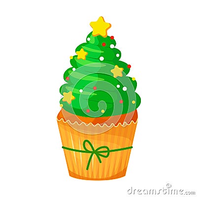 Sweet Christmas and New Year cupcake. Christmas tree. Creative element for your design. Vector illustration. Vector Illustration