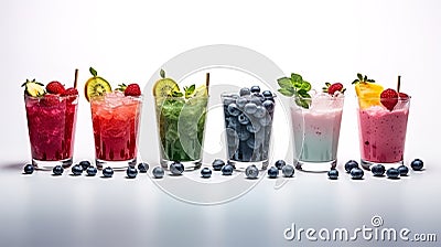 Sweet cocktail of many colored berries laid out on white Stock Photo