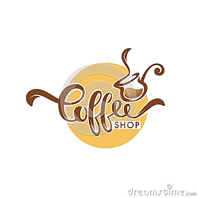 Sweet Coffee logo template design, vector hand drawn illustration with lettering composition Vector Illustration