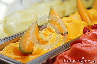 Sweet cold tasty appetizing melon ice cream Stock Photo