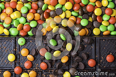 Sweet colorful candy and chocolate bar Stock Photo