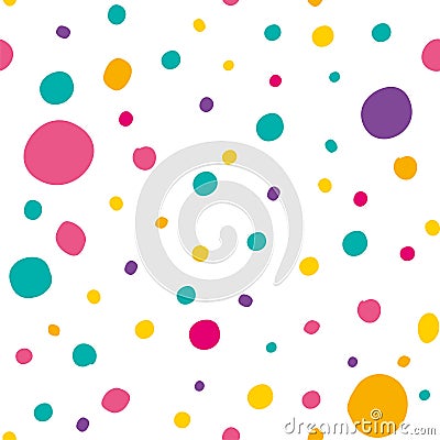 Sweet colorful dragee candy. Multicolored polka dot seamless pattern. Stock Photo