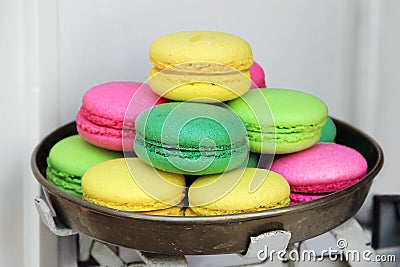 Sweet and colorful french macaroon cookies Stock Photo