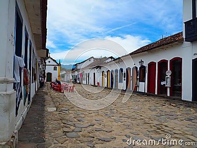 Parati, Brasil - 23 December 2016: Sweet and colorful houses in colonial style with cobblestone floor in Parati, Brasil Stock Photo