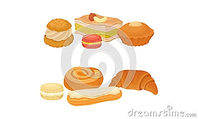 Sweet Confection and Pastry with Bun and Muffin Vector Set Vector Illustration