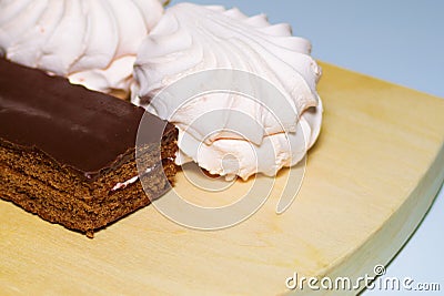 Sweet cookies close-up on a wooden board. Stock Photo