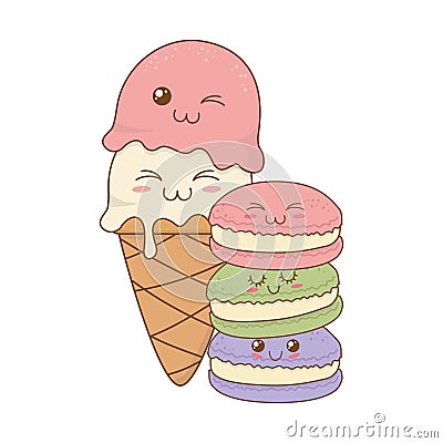 Sweet cookies and ice cream pastry kawaii characters Vector Illustration