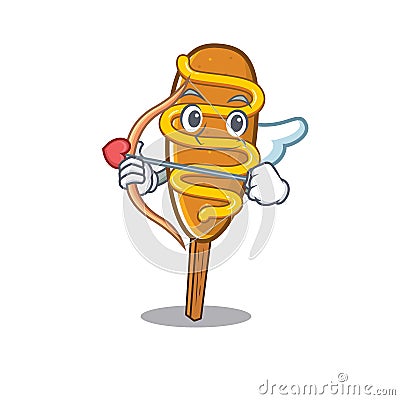 Sweet corn dog Cupid cartoon design with arrow and wings Vector Illustration