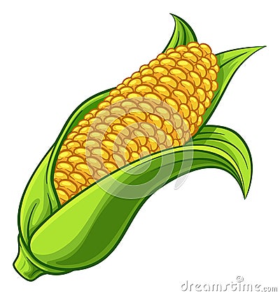 Sweet Corn Ear Maize Cob Cartoon Illustration Vector Illustration