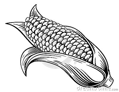 Sweet Corn Ear Maize Woodcut Etching Illustration Vector Illustration