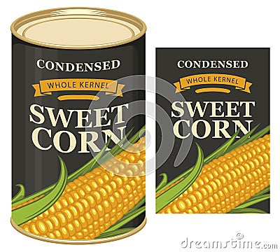 Sweet corn label and tin can with this label Vector Illustration