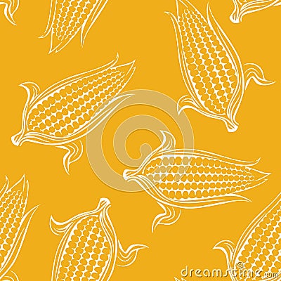 Sweet corn seamless pattern on yellow background. Vector Illustration