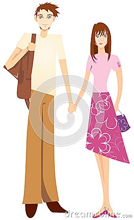 Sweet couple holding hand Cartoon Illustration