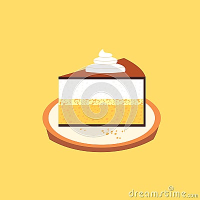 Sweet cream tart cake slice minimal vector icon Vector Illustration