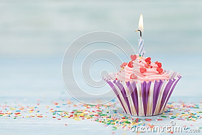 Sweet cupcake with candle Stock Photo