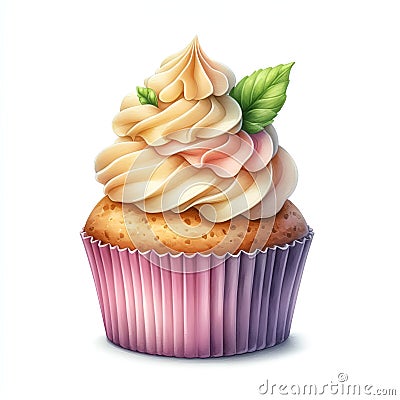 sweet cupcake dessert with cream watercolor paint for holiday card decor Stock Photo