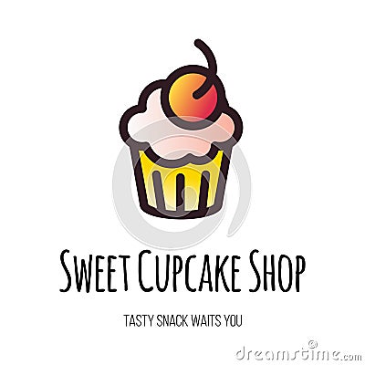 Sweet cupcake shop flat vector logo design Stock Photo