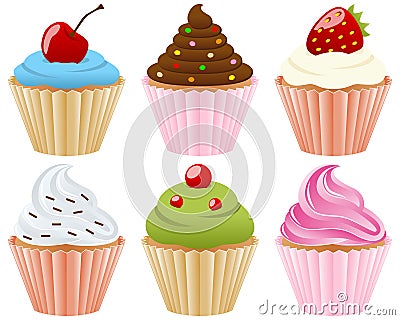 Sweet Cupcakes Collection Vector Illustration