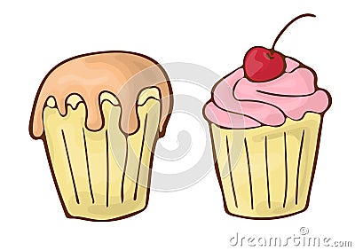 Sweet cupcakes dessert vector icon cartoon handdrawnn illustration. Vector Illustration