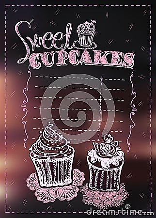 Sweet cupcakes menu list Vector Illustration