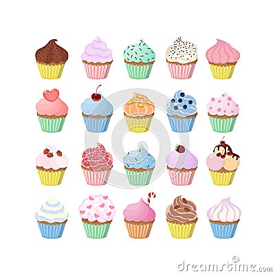 Sweet cupcakes set. Vector Illustration