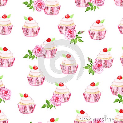 Sweet cupcakes vector seamless pattern Vector Illustration