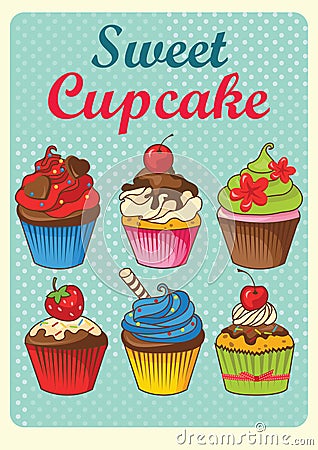 Sweet cupcakes vintage style Vector Illustration