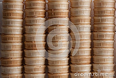 Sweet cups for ice cream. waffle background Stock Photo