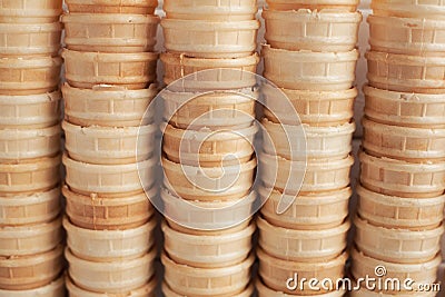 Sweet cups for ice cream. waffle background Stock Photo